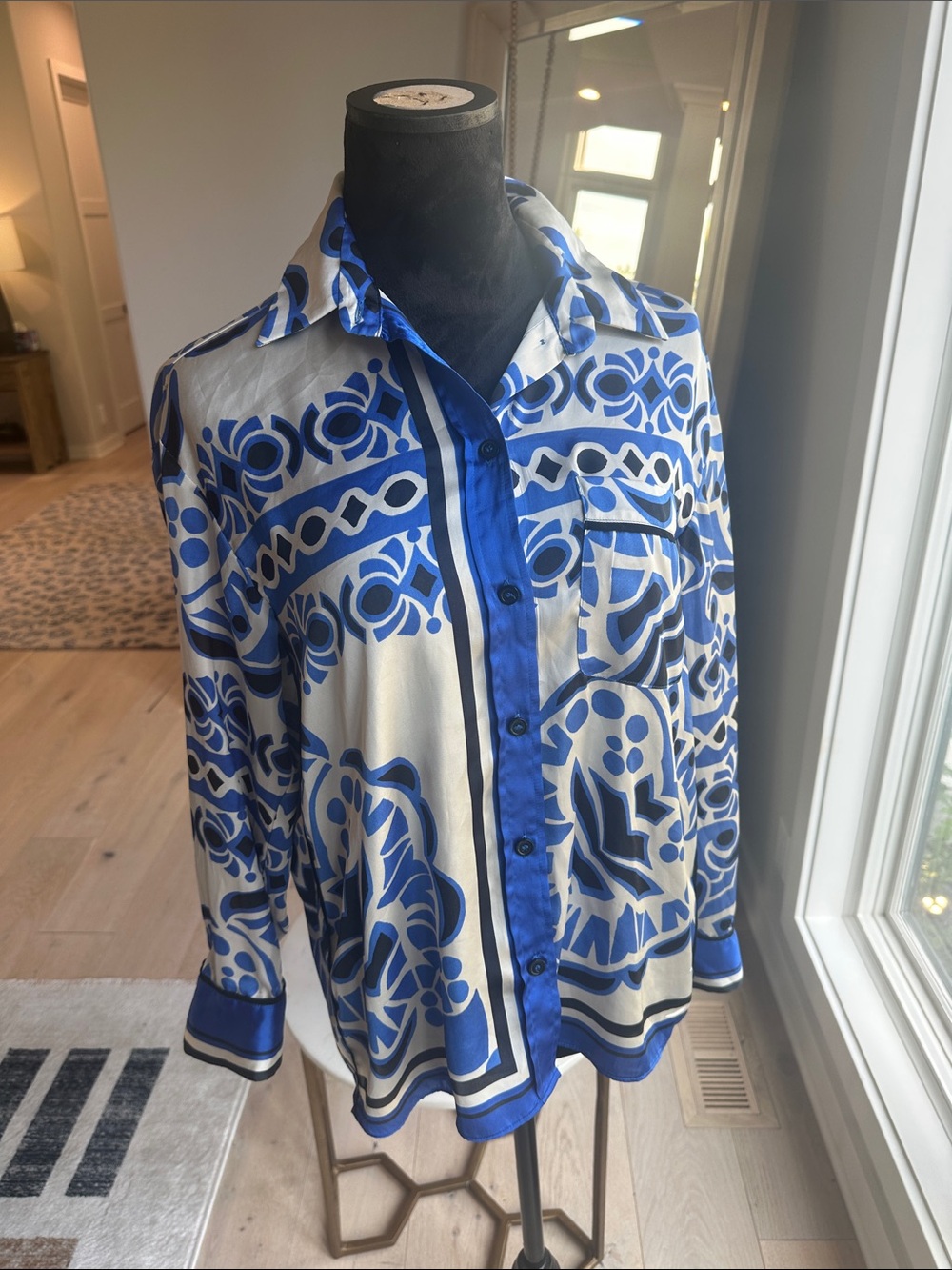 Zara Blue and White Printed Shirt Jacket